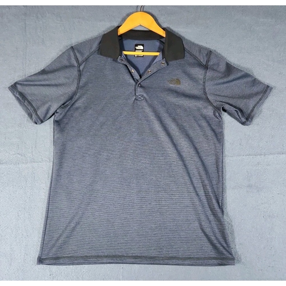 The North Face Polo Shirt Mens Blue Short Sleeve Large Flash Dry Snap Closure